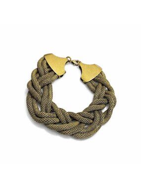 Braided Gold‑Tone Mesh Bracelet – Textured Metal, Lobster Clasp, Elegant Stateme